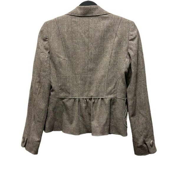 Ann Taylor Womens Plaid Blazer Virgin Wool Size 0 Brown - Picture 2 of 8